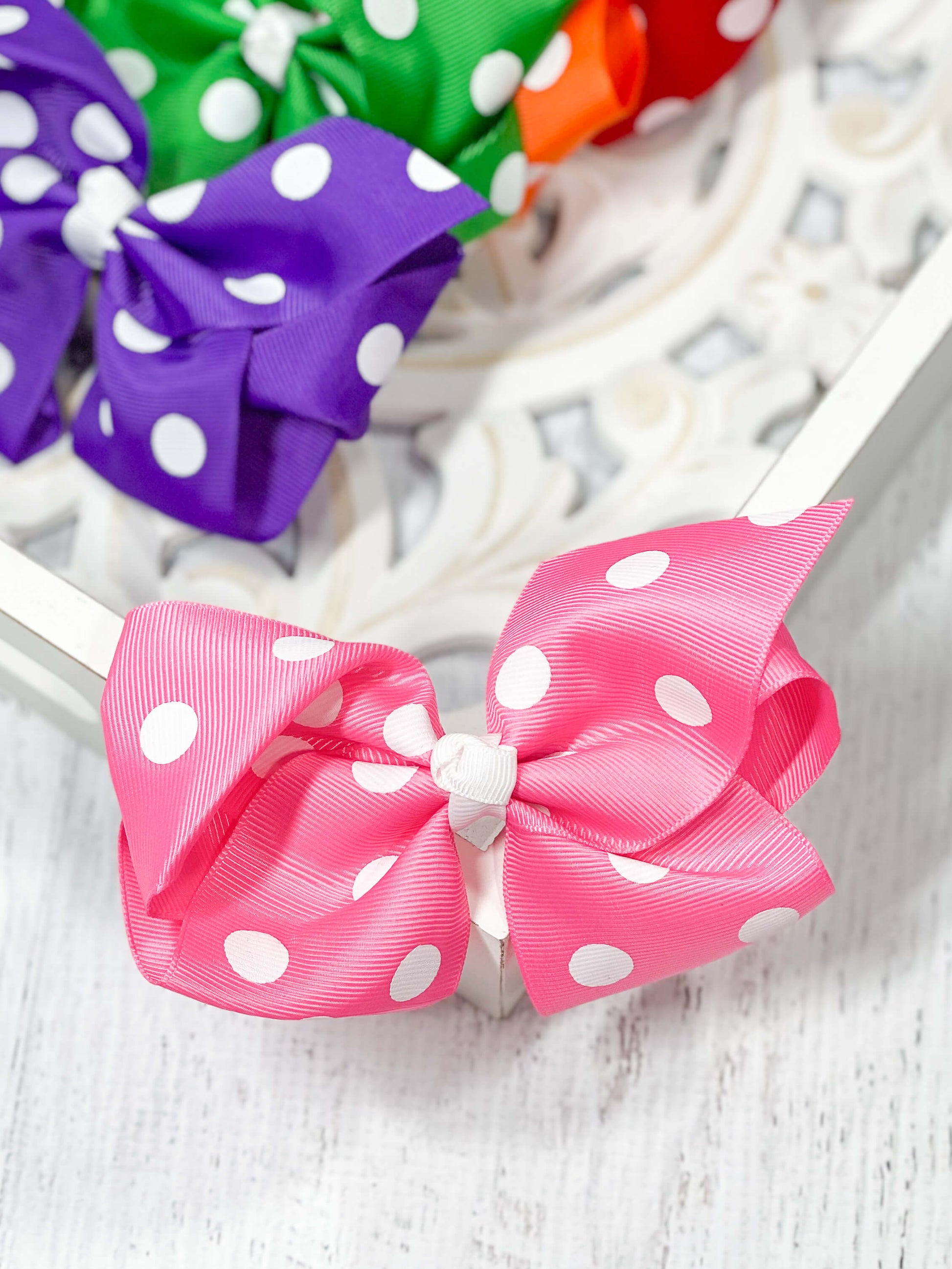 Polka Dot Hair Bow French Pink