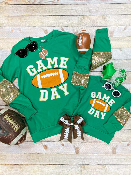 mom & me top for game day in green