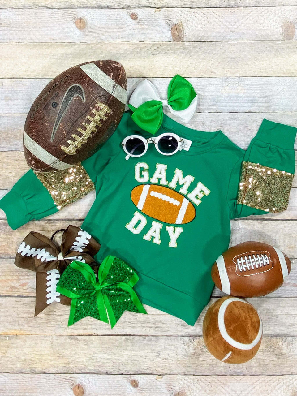 mommy & me green football game day sequin sweatshirt