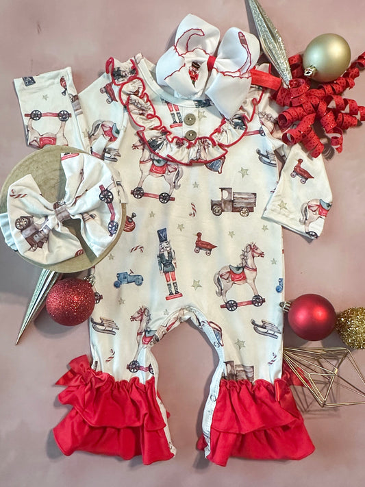 Vintage Christmas infant girl romper boutique style