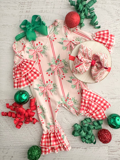 Holly Bows & Stripes Infant Onesie