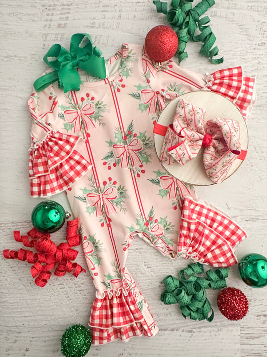 Holly Bows & Stripes Infant Onesie
