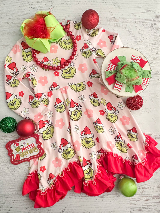 Boutique Grinchmas dress for girls Christmas outfits