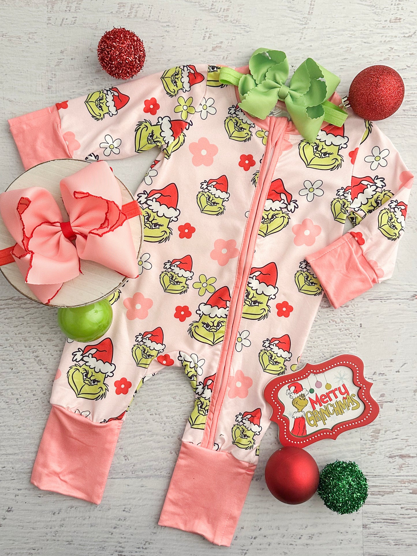 Baby girl Christmas onesie Grinch print