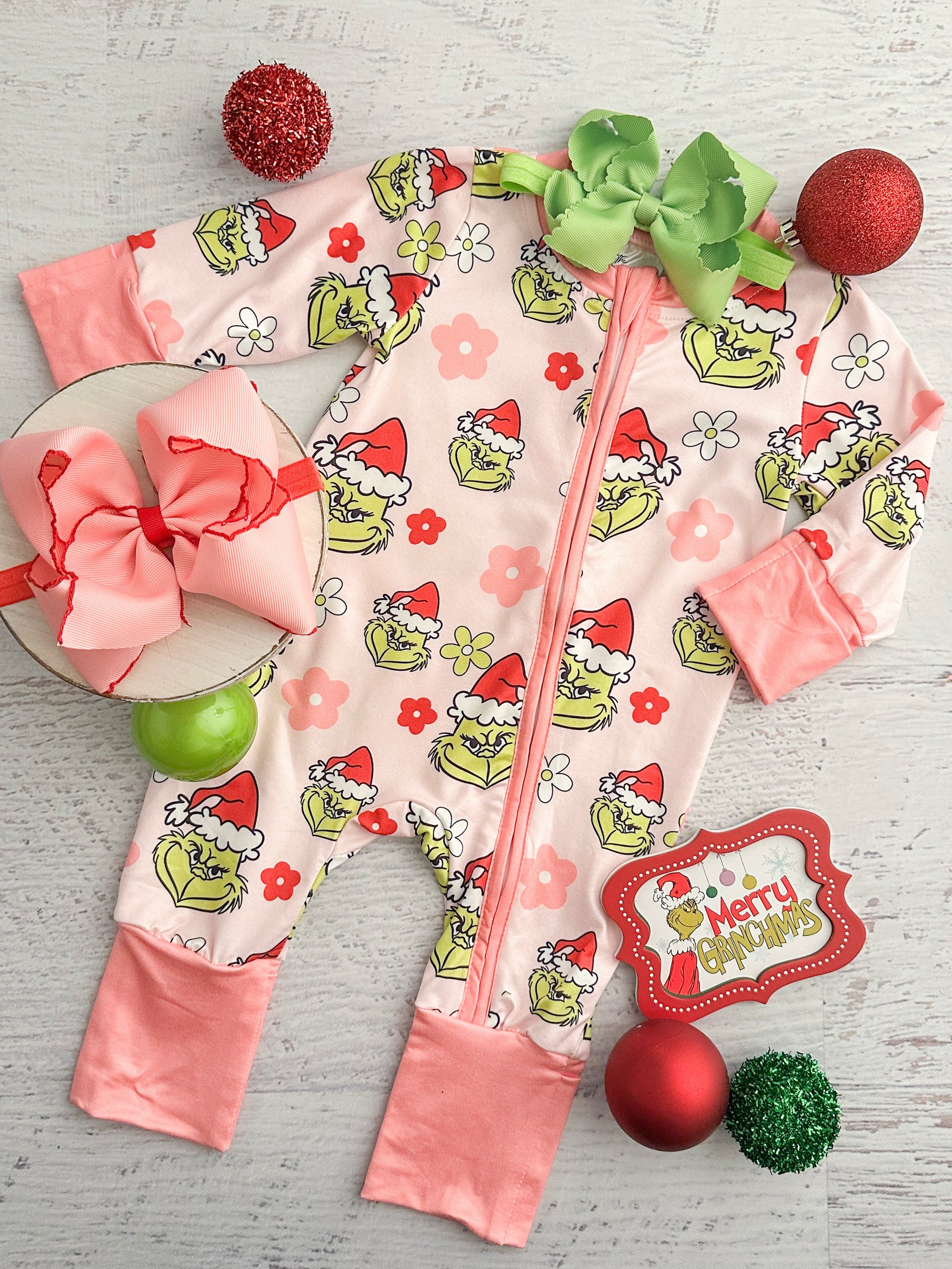 Baby girl Christmas onesie Grinch print