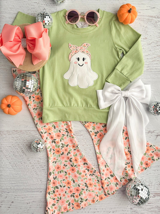Ghosts & Fall Flowers Bell Bottoms Set