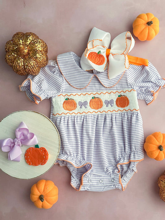 Pumpkins & Purple Bows Infant Romper