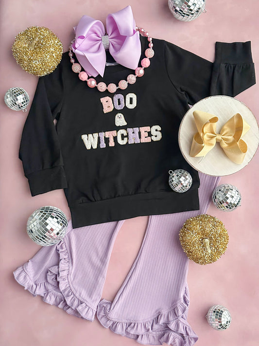 BOO & Witches Purple Ruffled Bell Bottoms Set