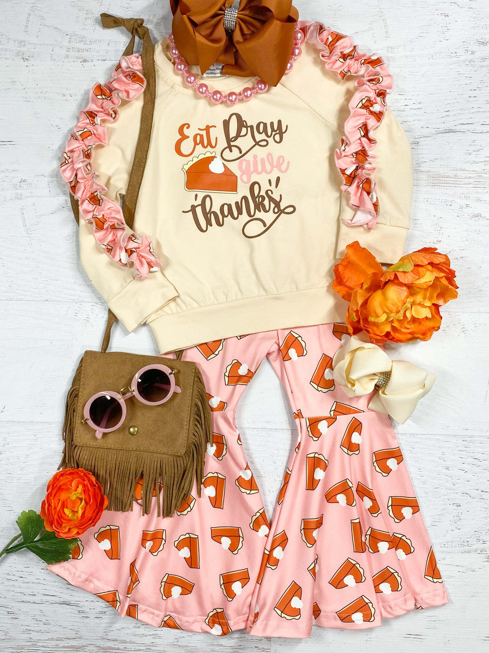 Eat, Pray Give Thanks Pants Set - pumpkin pie, thanksgiving outfit