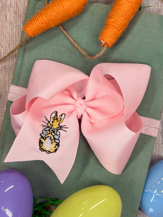 Peter Cottontail embroidered light pink headband with bunny embroidery on soft headband