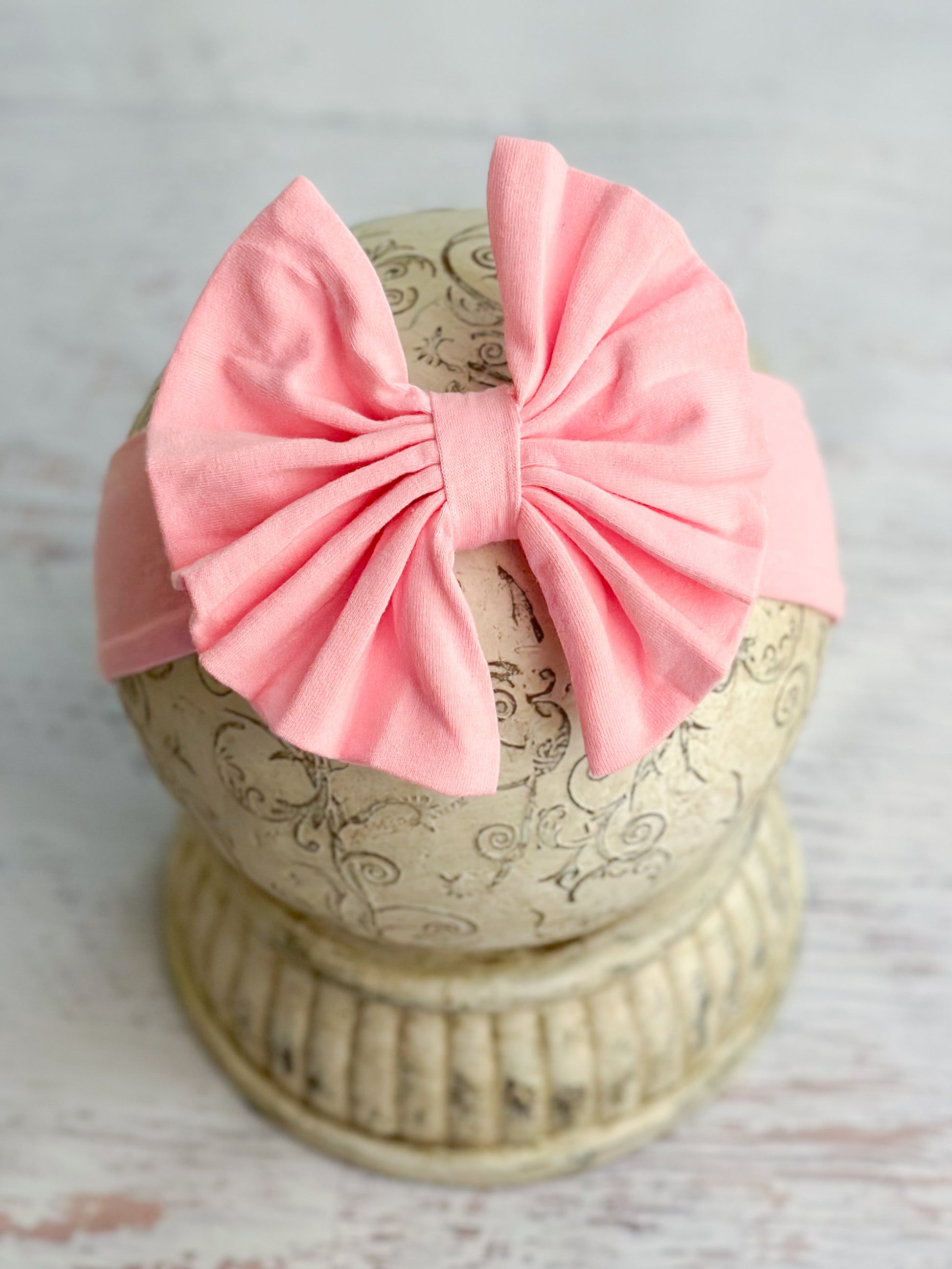 Pink Solid Fabric Bow Headband