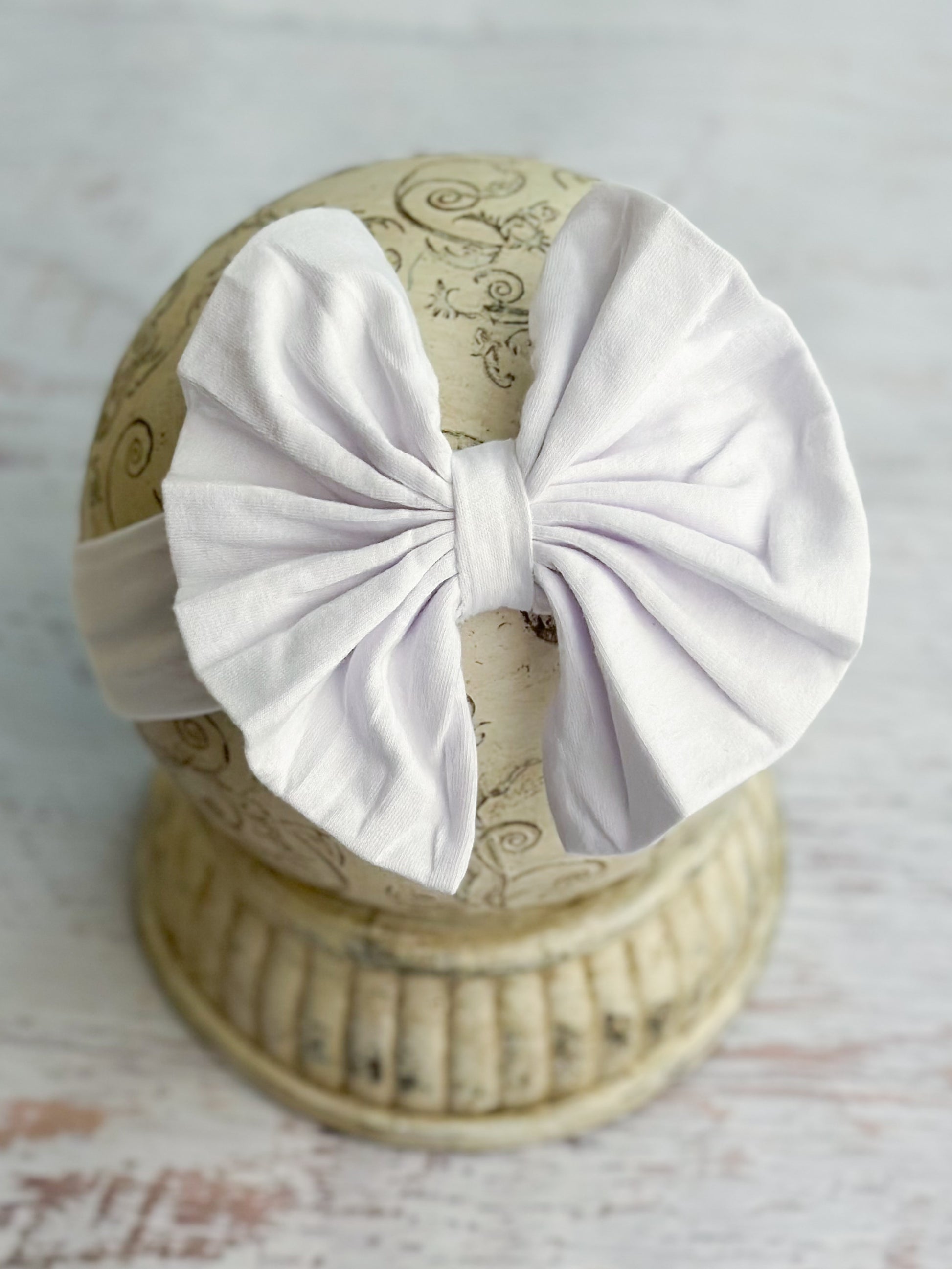White Solid Fabric Bow Headband