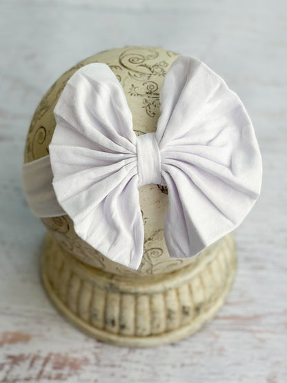White Solid Fabric Bow Headband