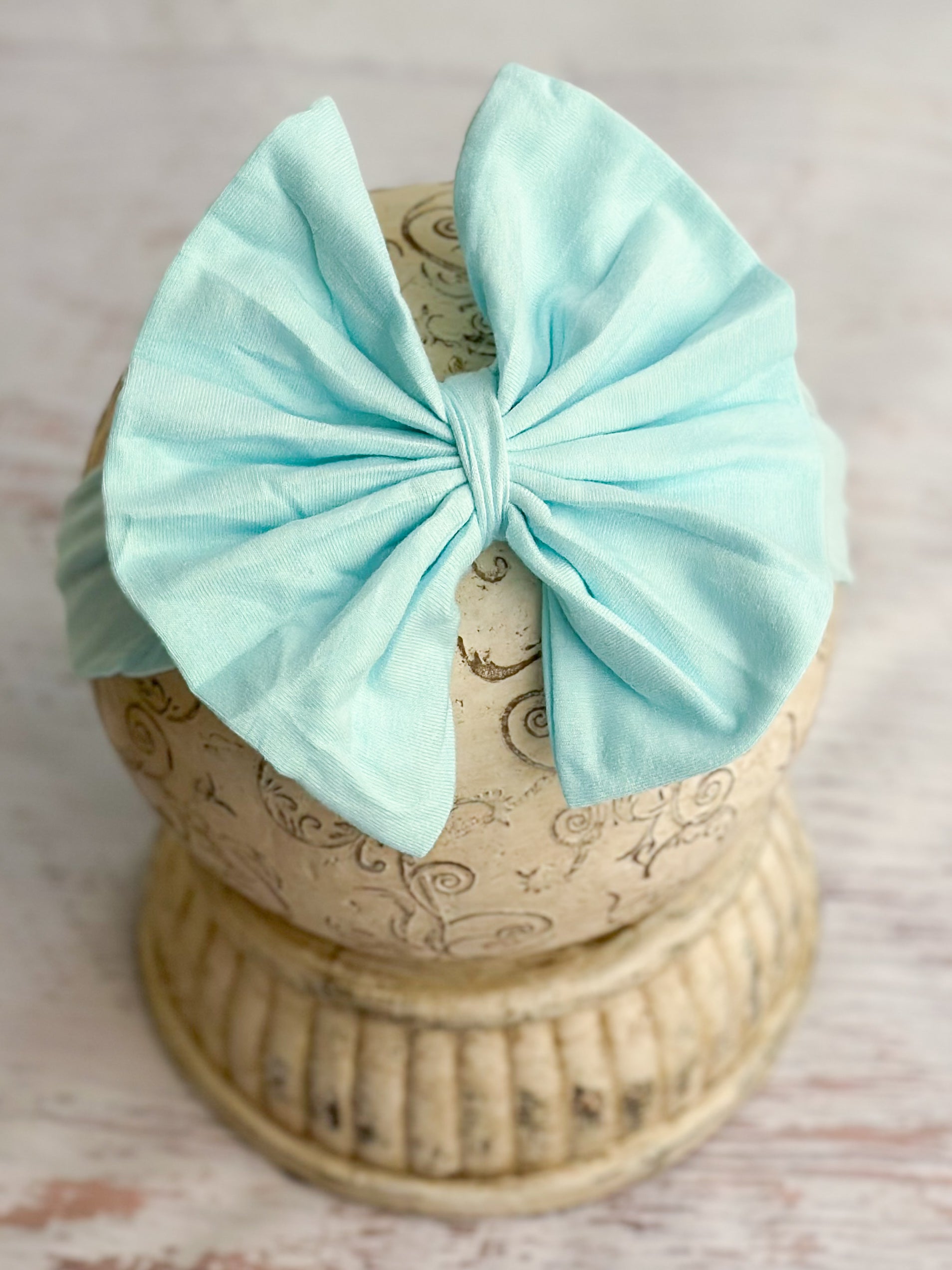 Aqua Solid Fabric Bow Headband