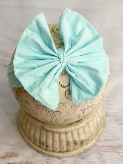 Aqua Solid Fabric Bow Headband