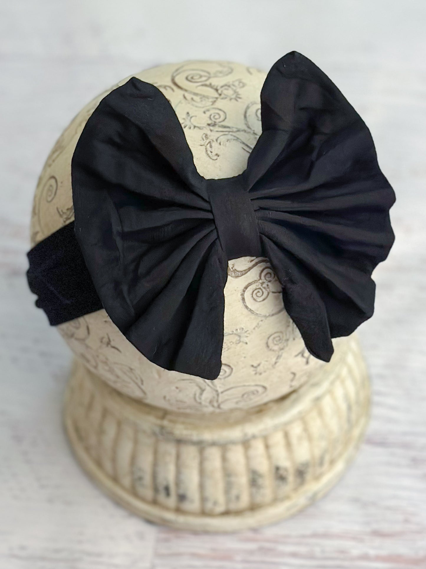 Black Solid Fabric Bow Headband