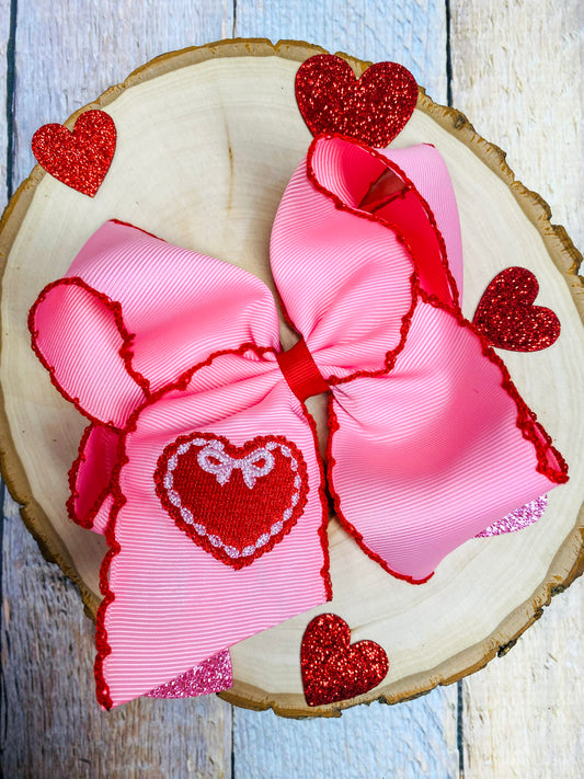 Valentine Doily Heart Embroidered Hair Bow