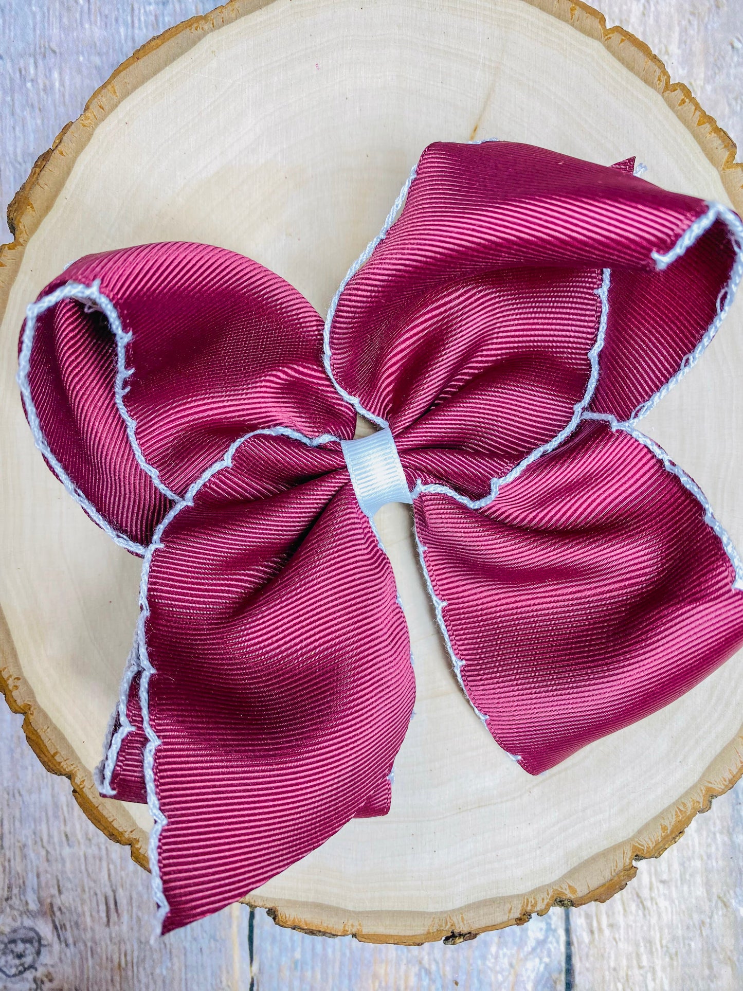 Maroon with White Moonstitch Hair Bow
