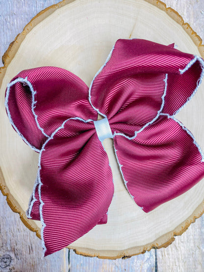Maroon with White Moonstitch Hair Bow
