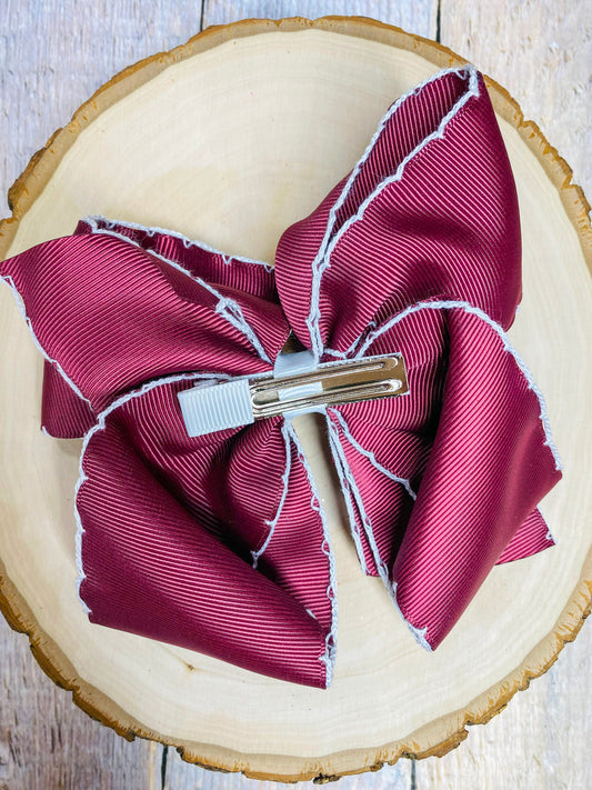 Maroon with White Moonstitch Hair Bow - Alternative view
