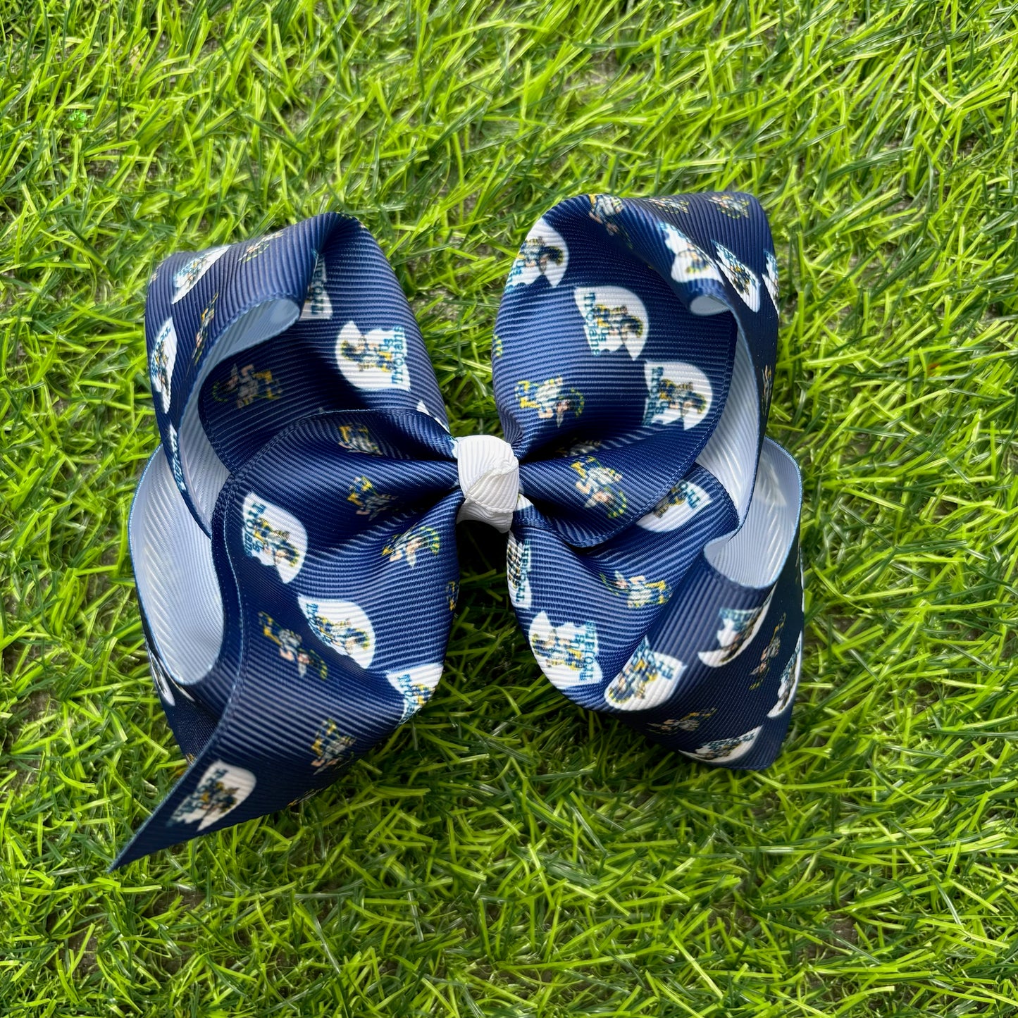 Trojans bow printed ribbon on grass