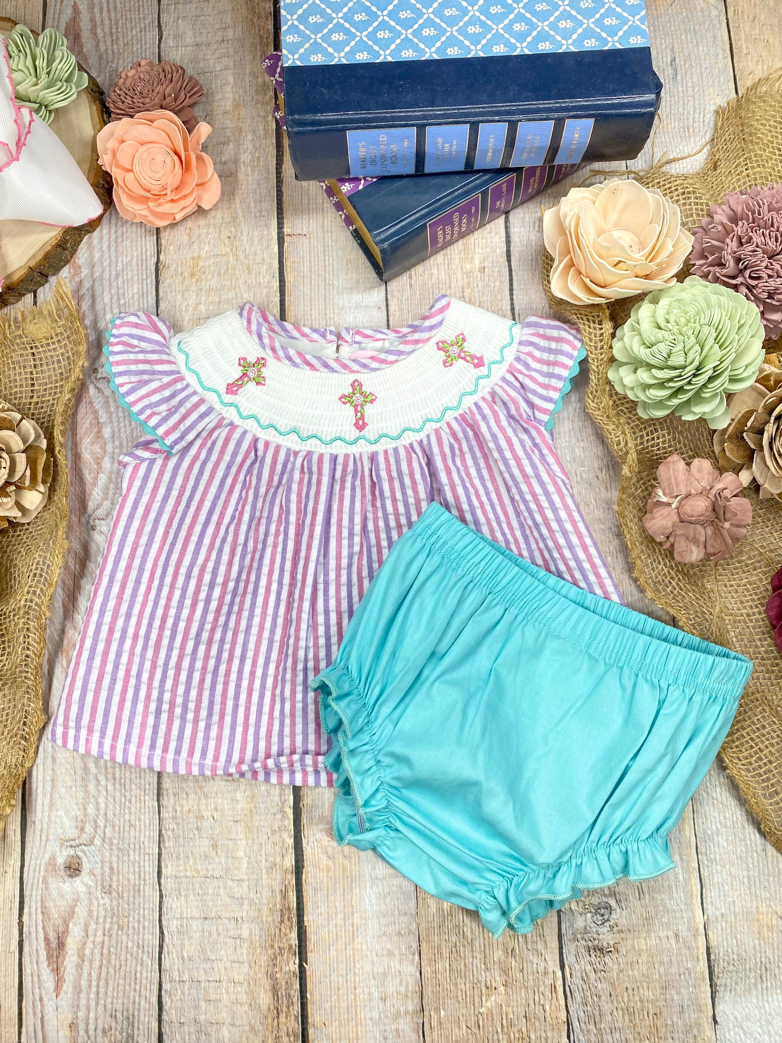 Easter cross outfit on wood