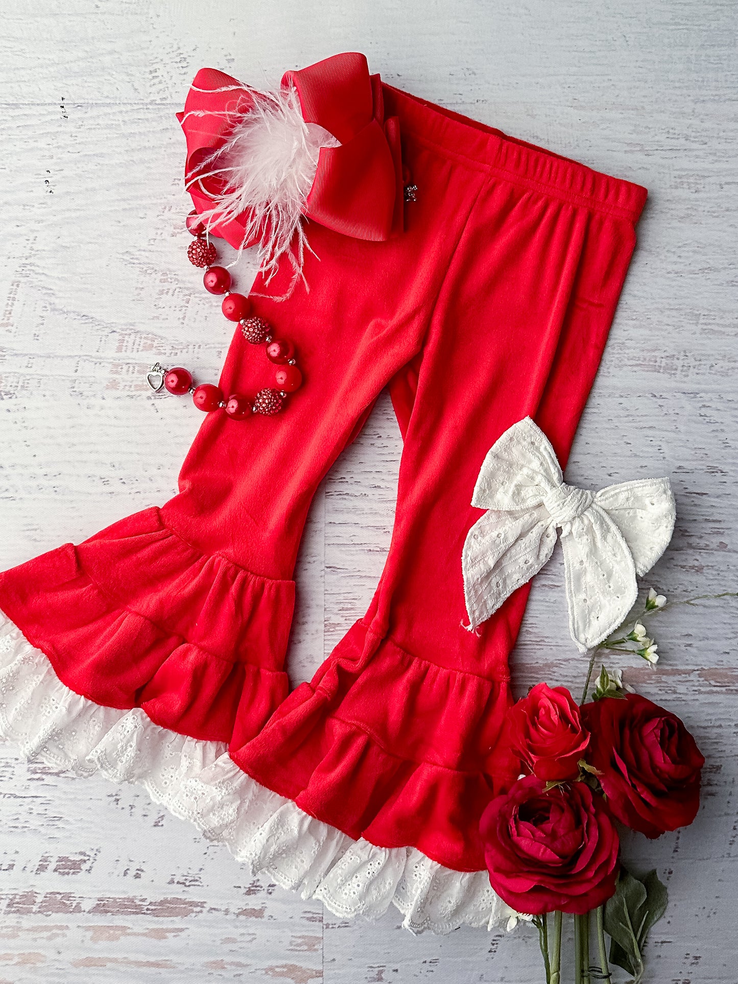 Red Lace Trimmed Velvet Leggings: FINAL SALE