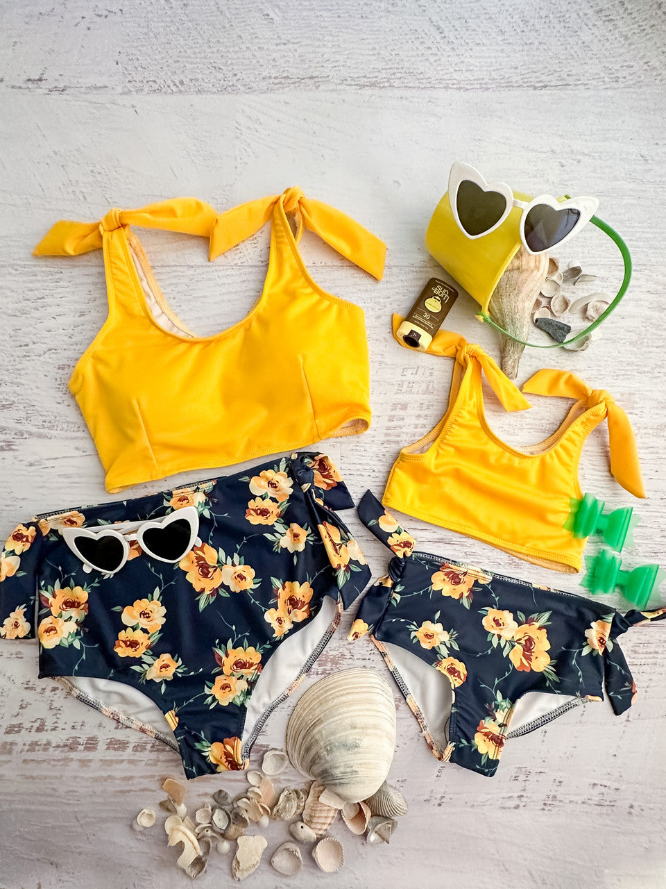 Mommy & Me High Waisted Navy Floral Bikini