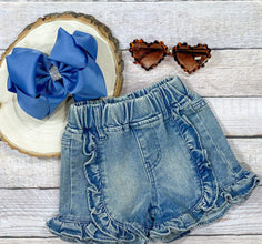 Light Denim Ruffled Shorts