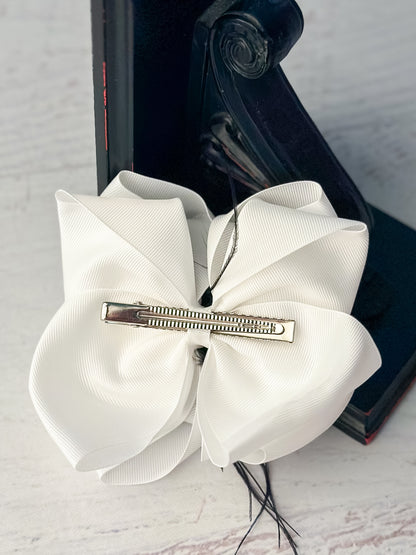 Texas Size White & Black Feather Puff Hair Bow back
