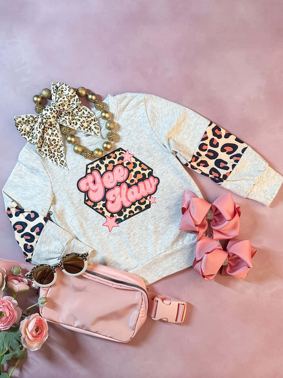 YeeHaw screen print animal print sweatshirt