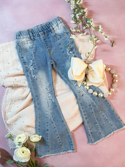 lightwash denim bell bottom jeans