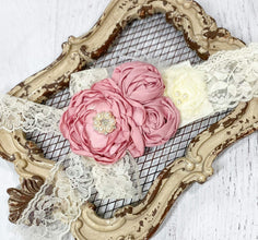 Southern Romance Flowers & Lace Bow Headband