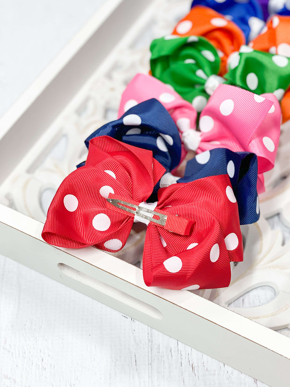 Polka Dot Hair Bow (Back Clip)