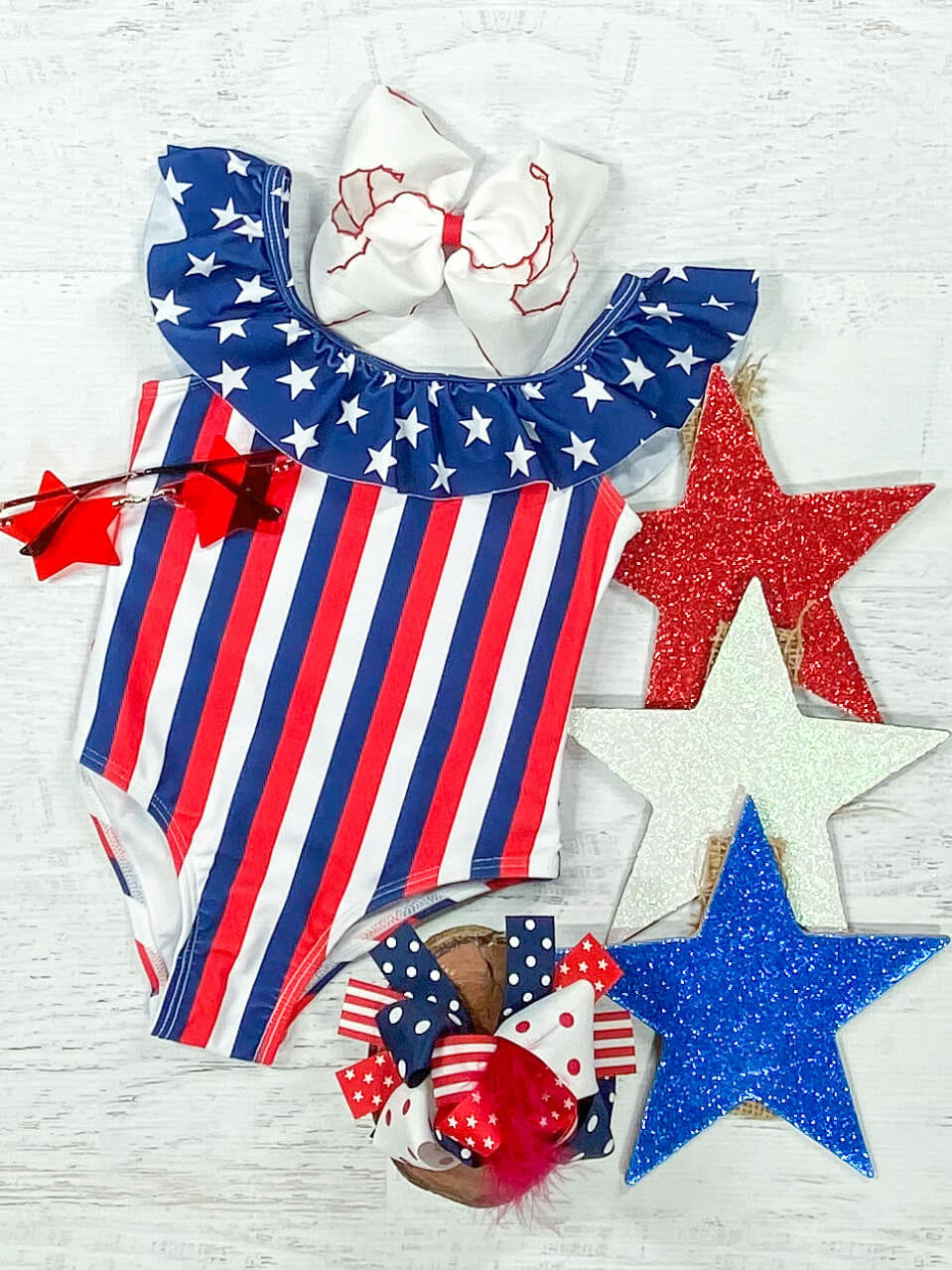 Stars and stripes flounce top one piece - Girls