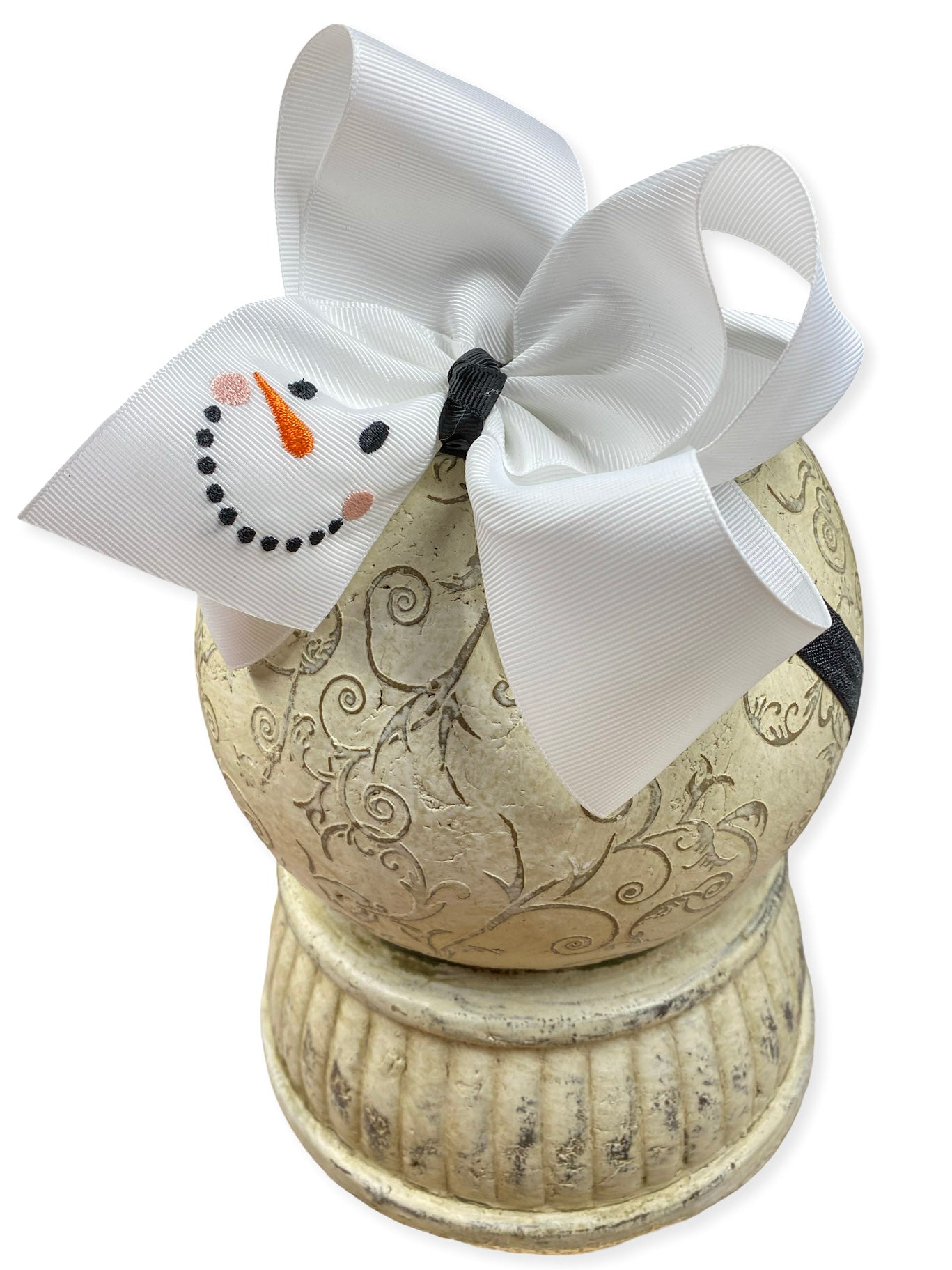 White Snowman Embroidered Headband on a head mannequin