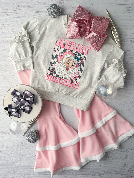 Retro Merry Christmas with Pink Bell Bottoms Set