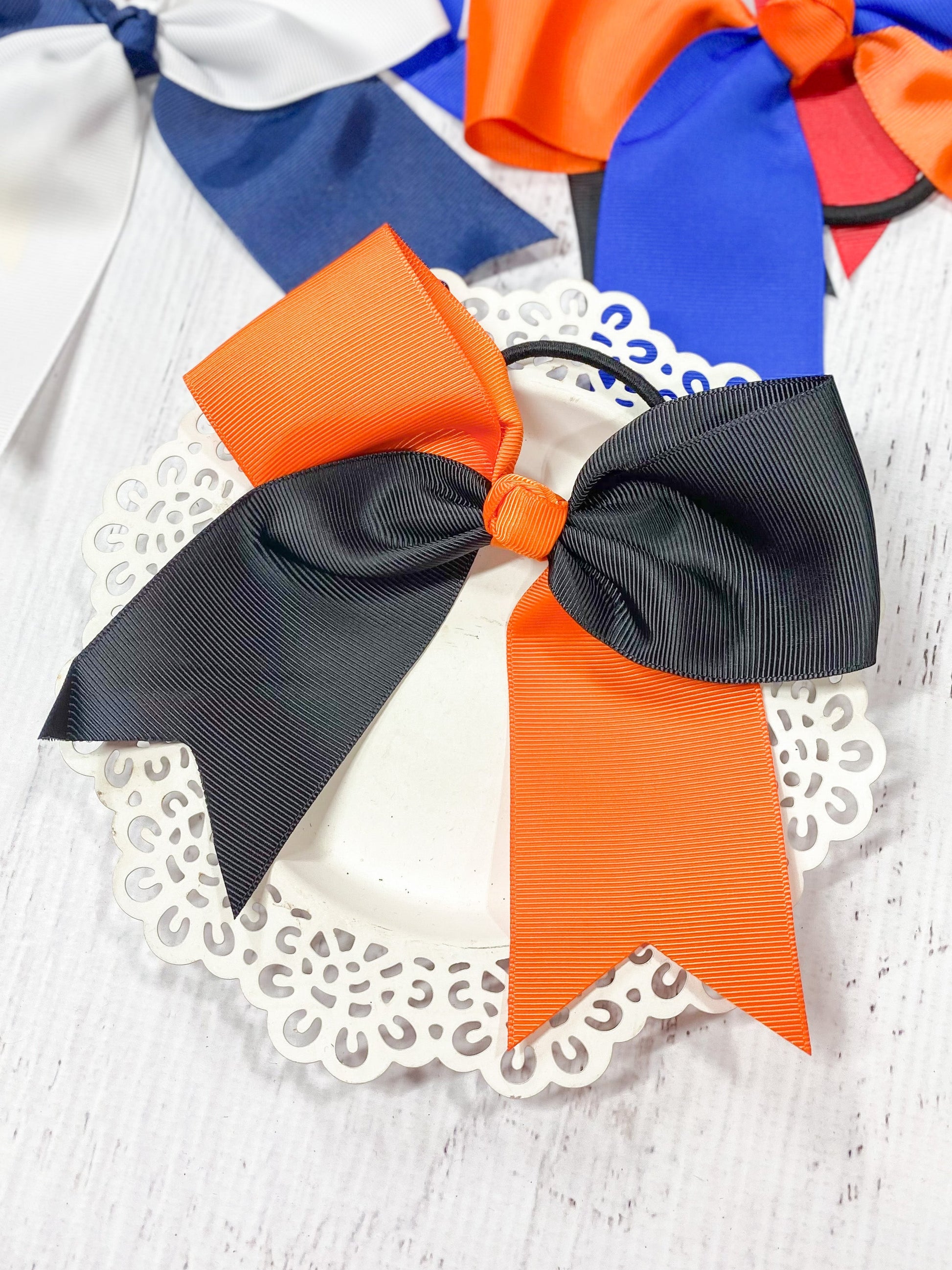 orange and black school spirit cheer bow