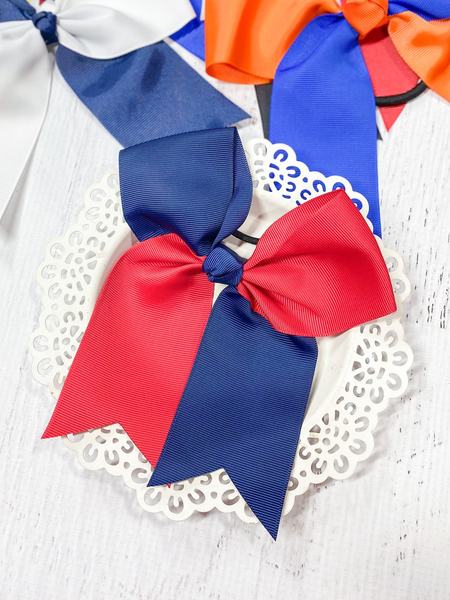 navy and red school spirit cheer bow