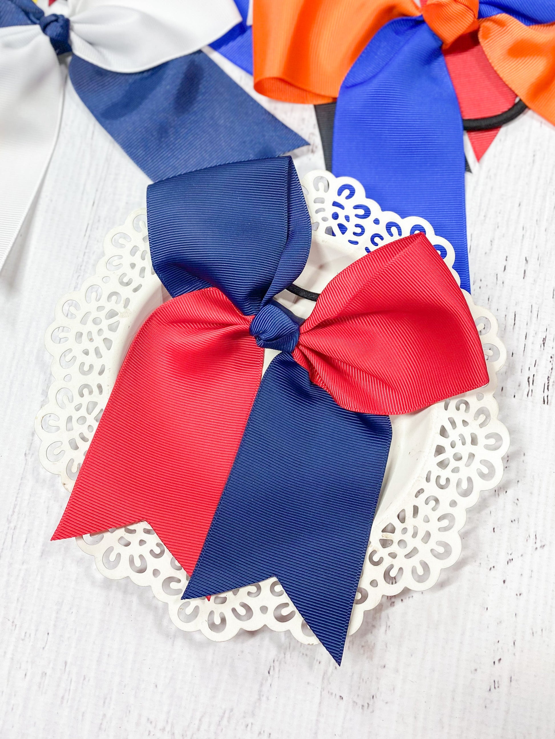 navy and red school spirit cheer bow