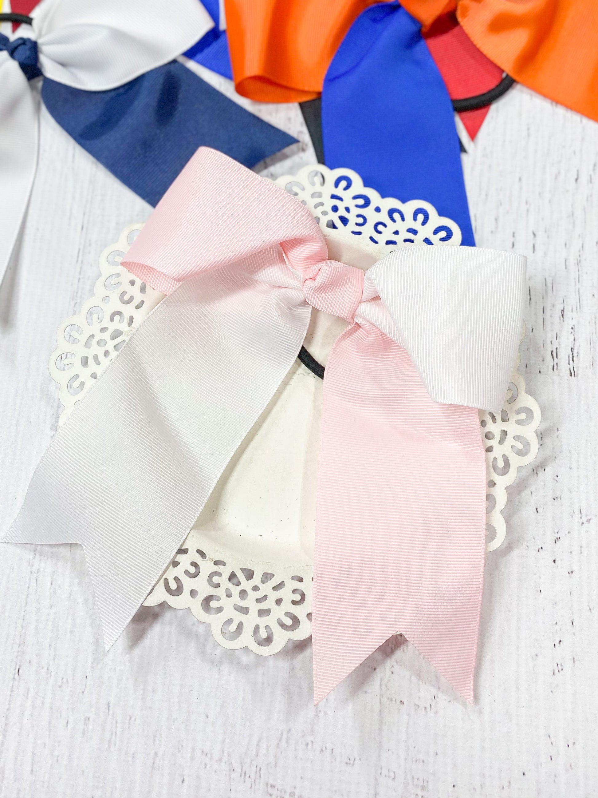 light pink and white school spirit cheer bow