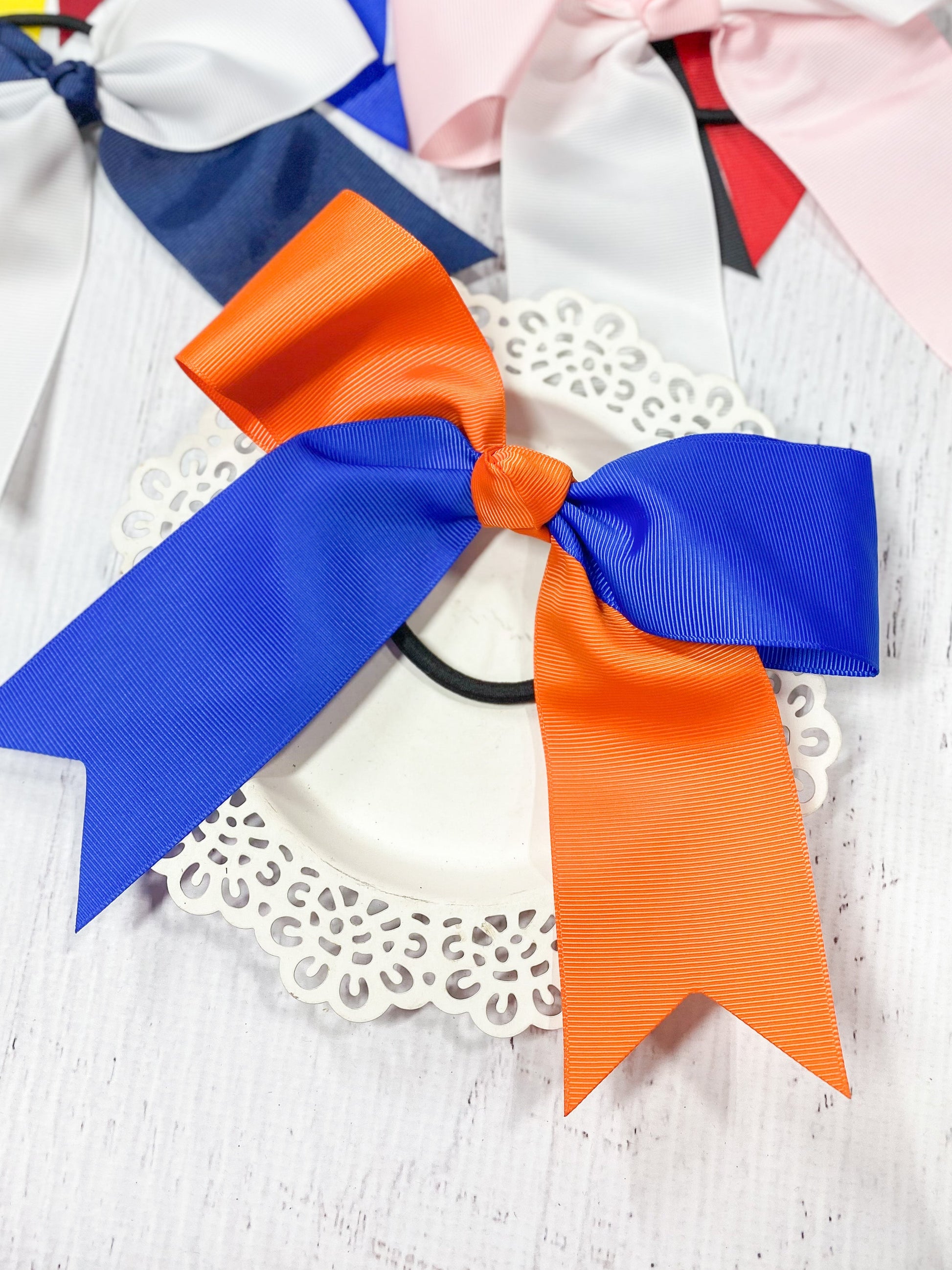 orange and blue school spirit cheer bow