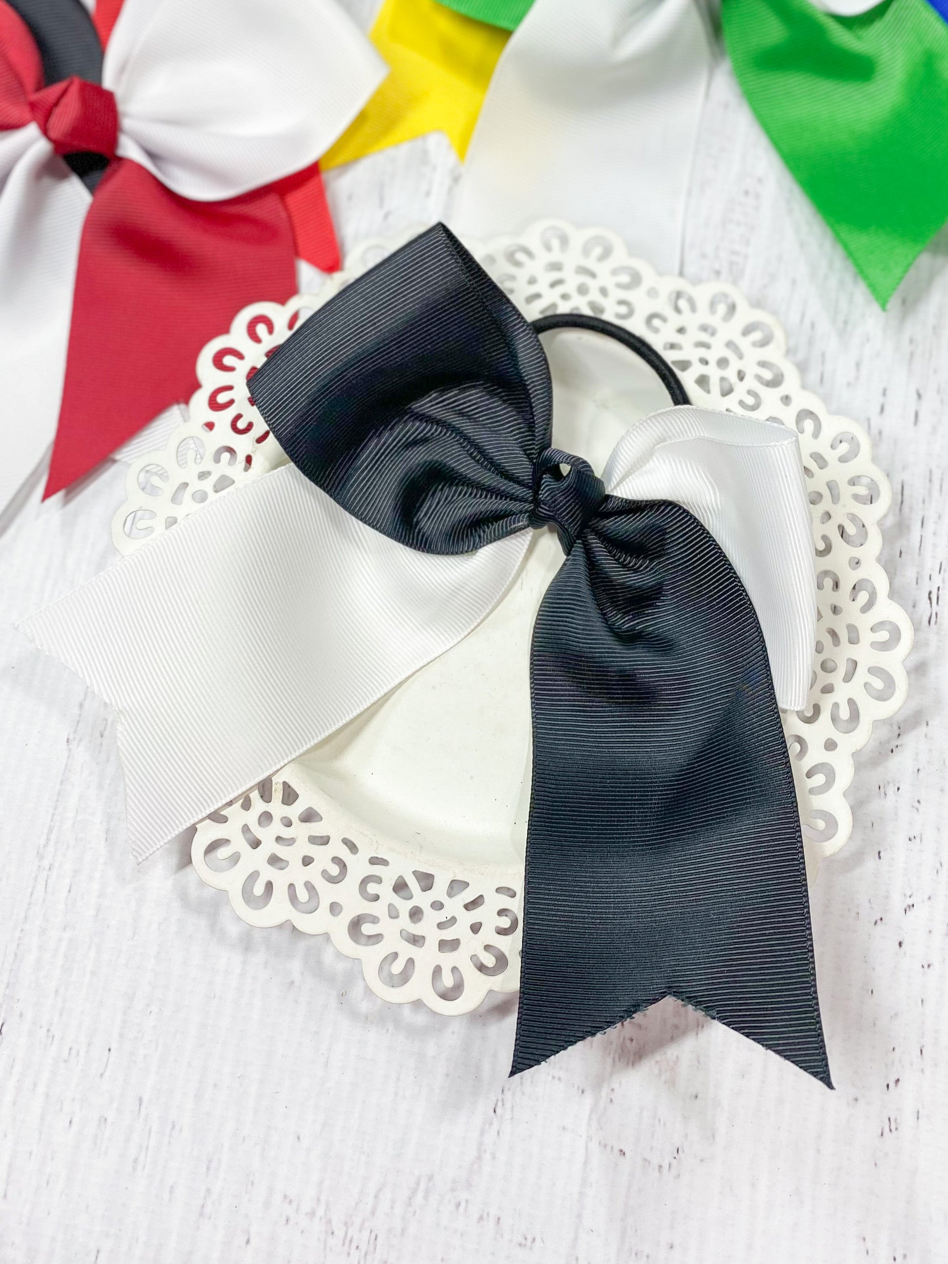 black and white school spirit cheer bow