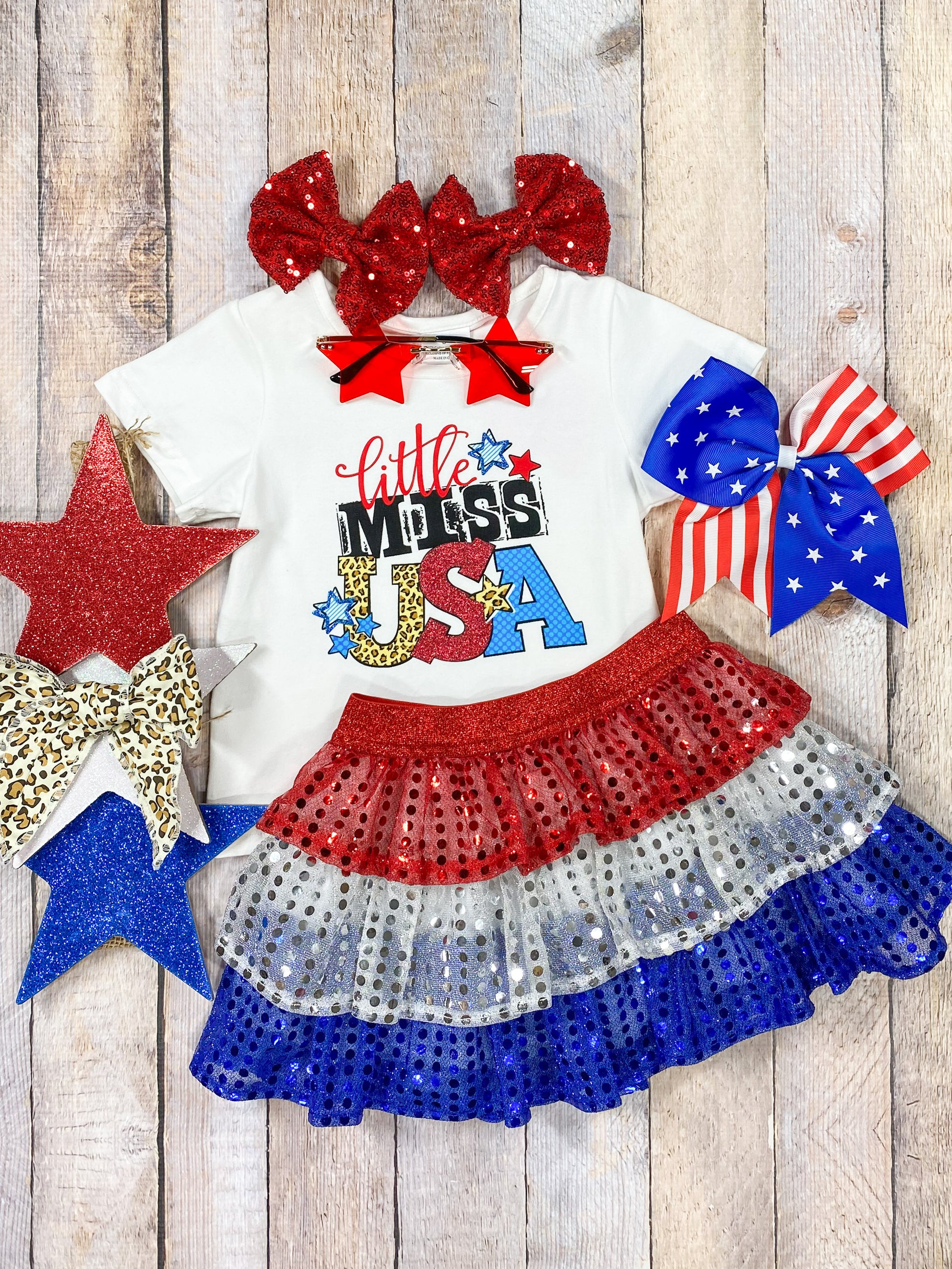 Red, White & Blue Little Miss USA Sequin Skirt Set