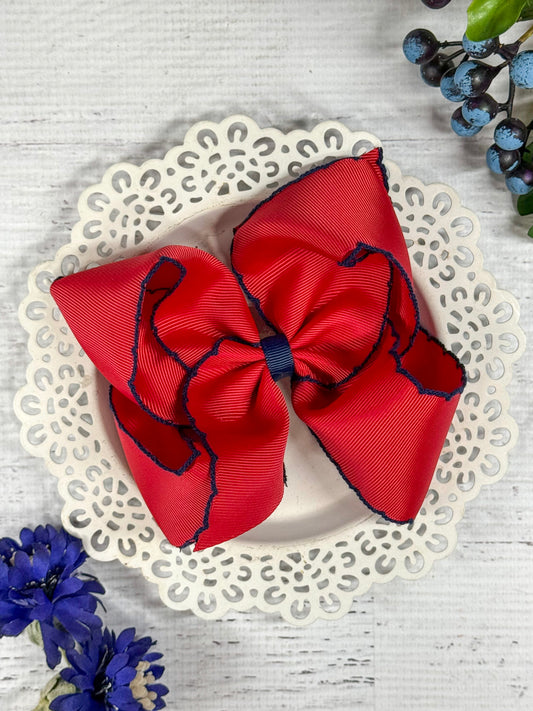 Red with Navy Moonstitch Hair Bow