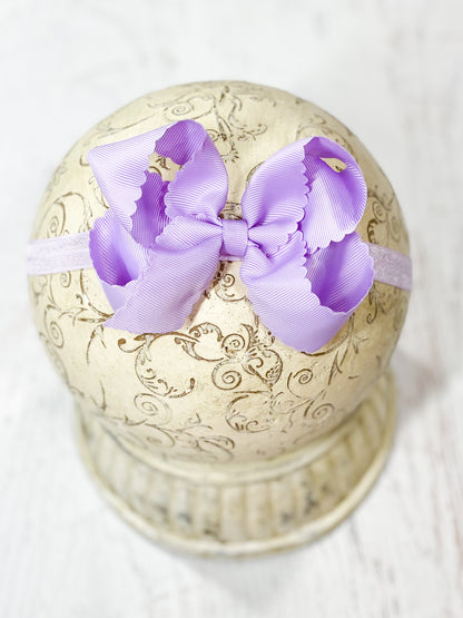 Lavender Scalloped Classic Size Bow Headband