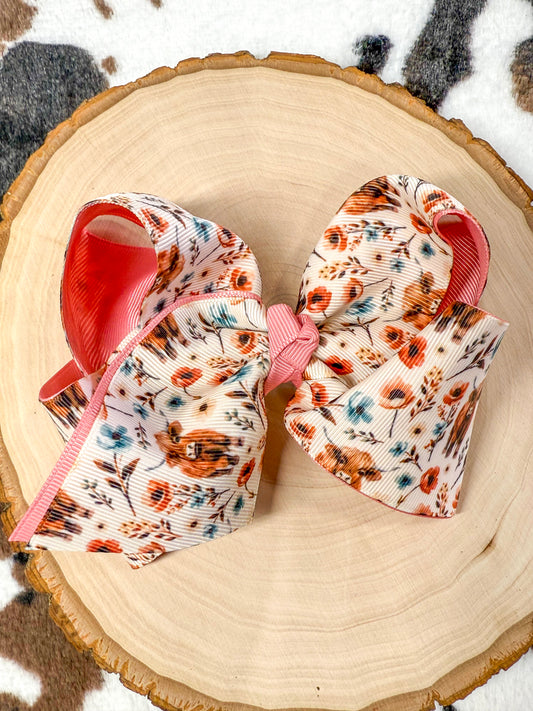 Highland Cows & Flowers Double Layer Hair Bow