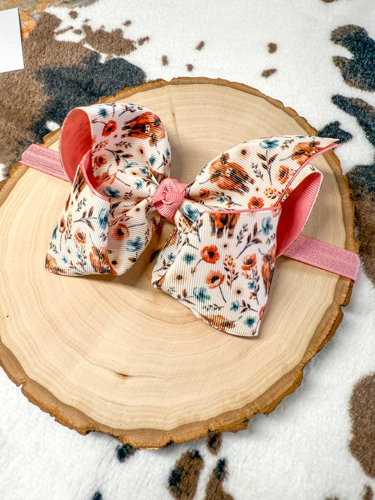 Highland Cows & Flowers Double Layer Bow Headband