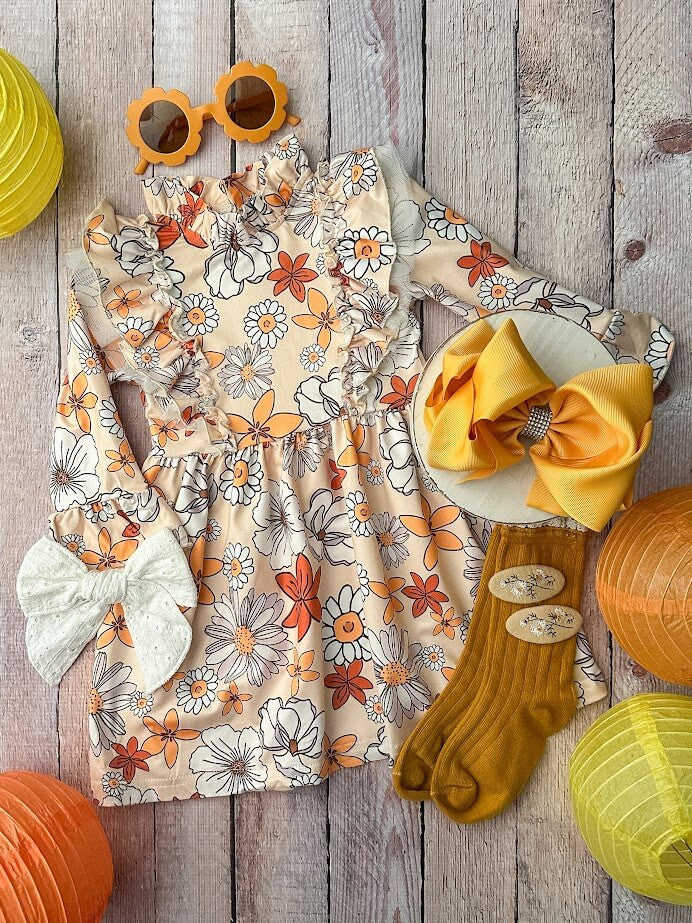 Cream Dress with Colorful Daisy Print.