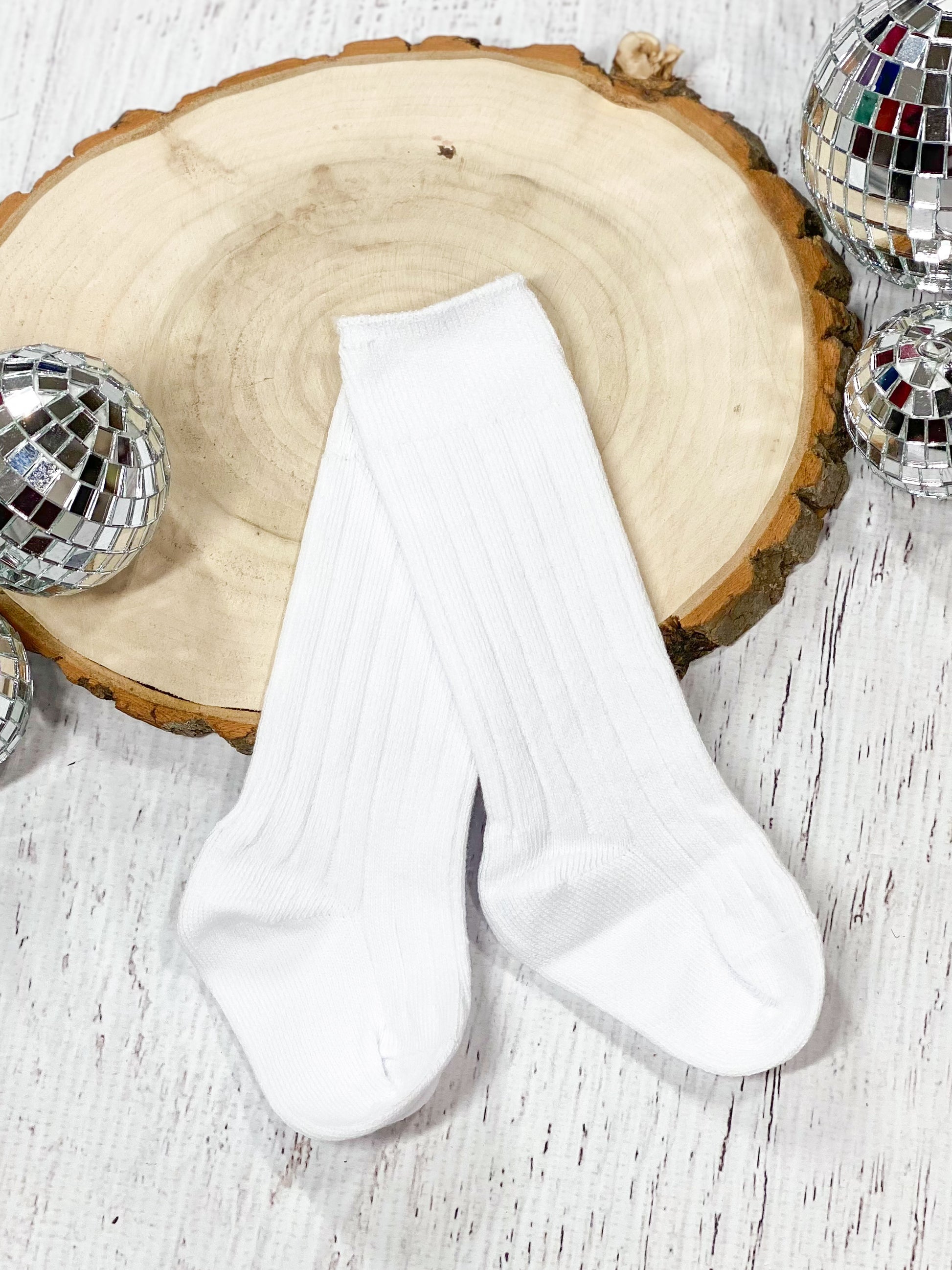 White Ribbed Straight Edge Socks